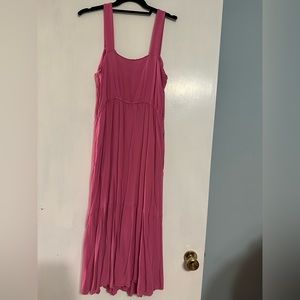 Amazon essentials, size M, pink midi tiered fit & flare dress